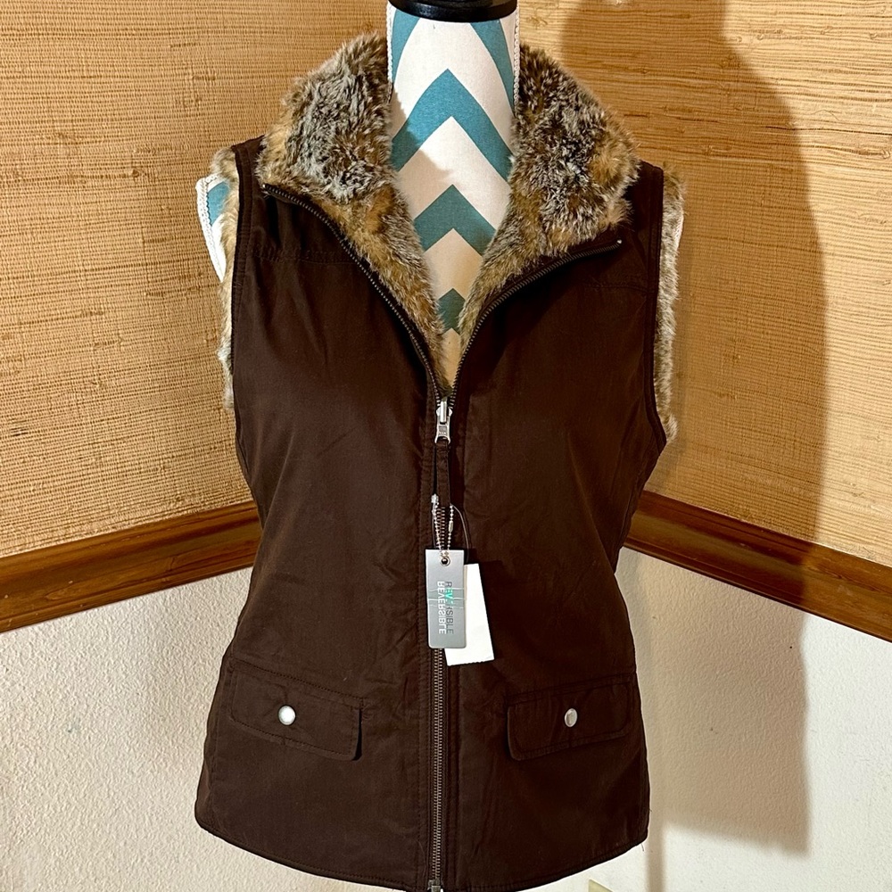 GAP Dark Brown Vest with Faux Fur Trim